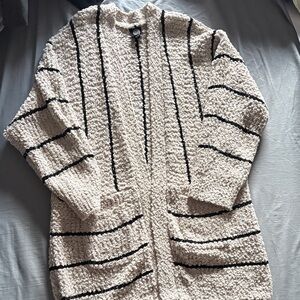 Bobeau Cream and Black Striped Cardigan